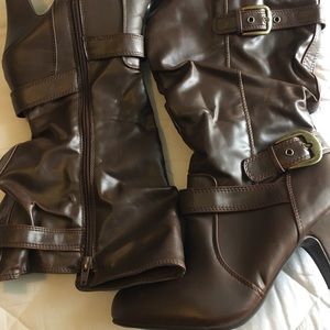 Brown over the calf boots